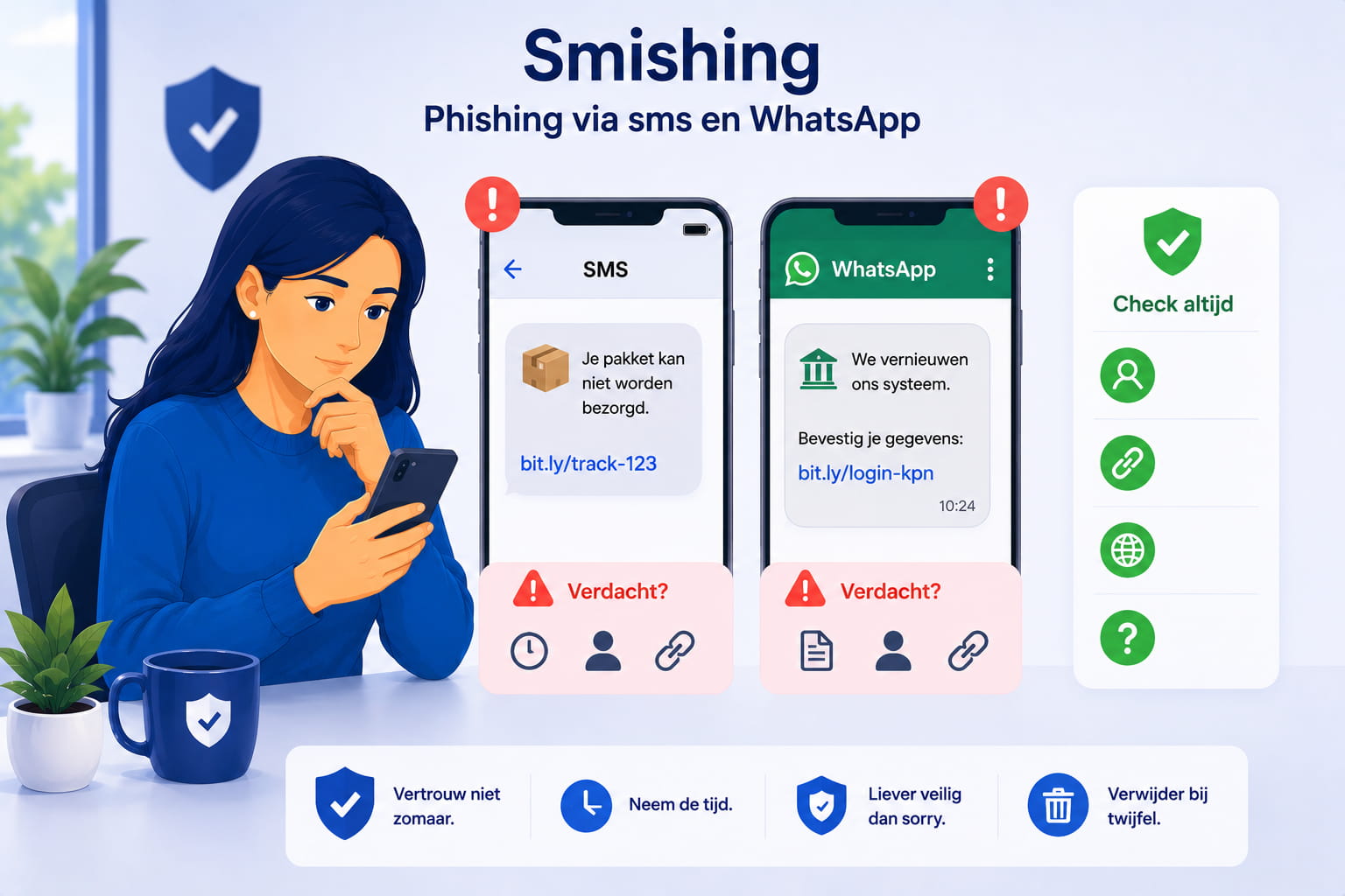 Smartphone met een verdacht sms-bericht