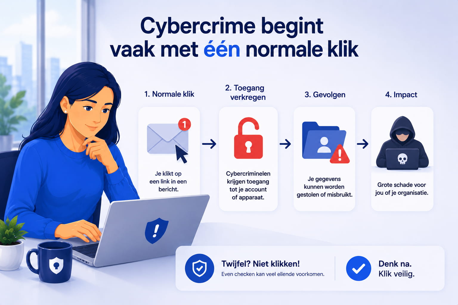 Medewerker twijfelt voordat hij op een link in een e-mail klikt