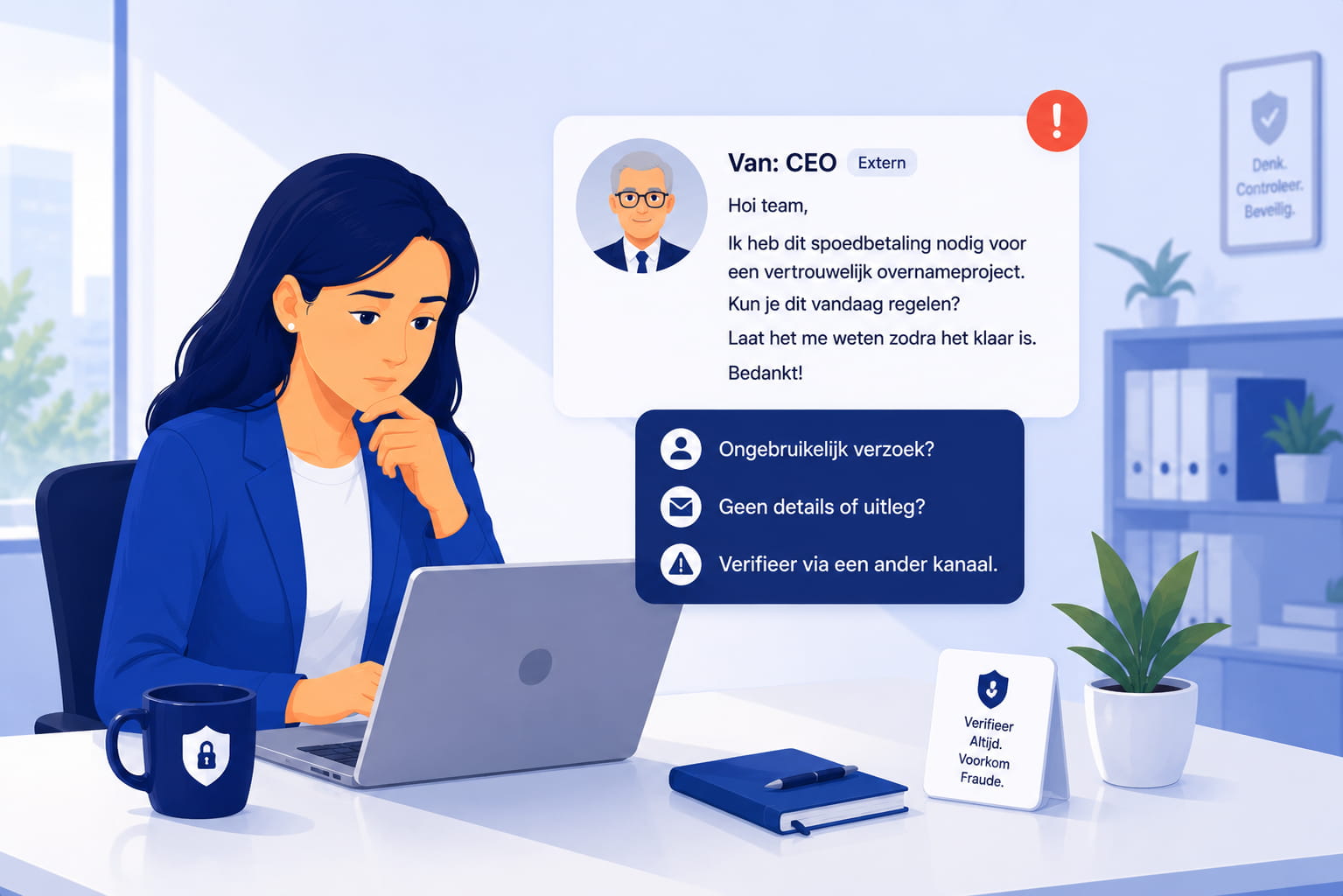 Medewerker controleert een dringend verzoek van een leidinggevende